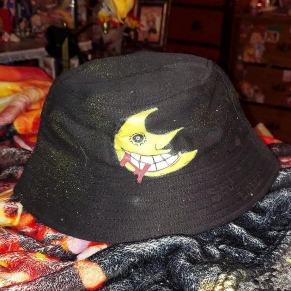 Ooak black hand painted soul eater bucket hat